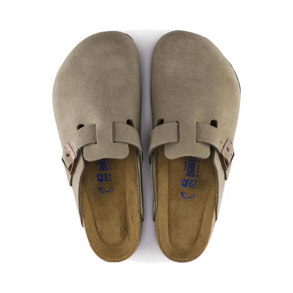 Birkenstock Women's Boston Suede Leather Soft Footbed Clog in Taupe
