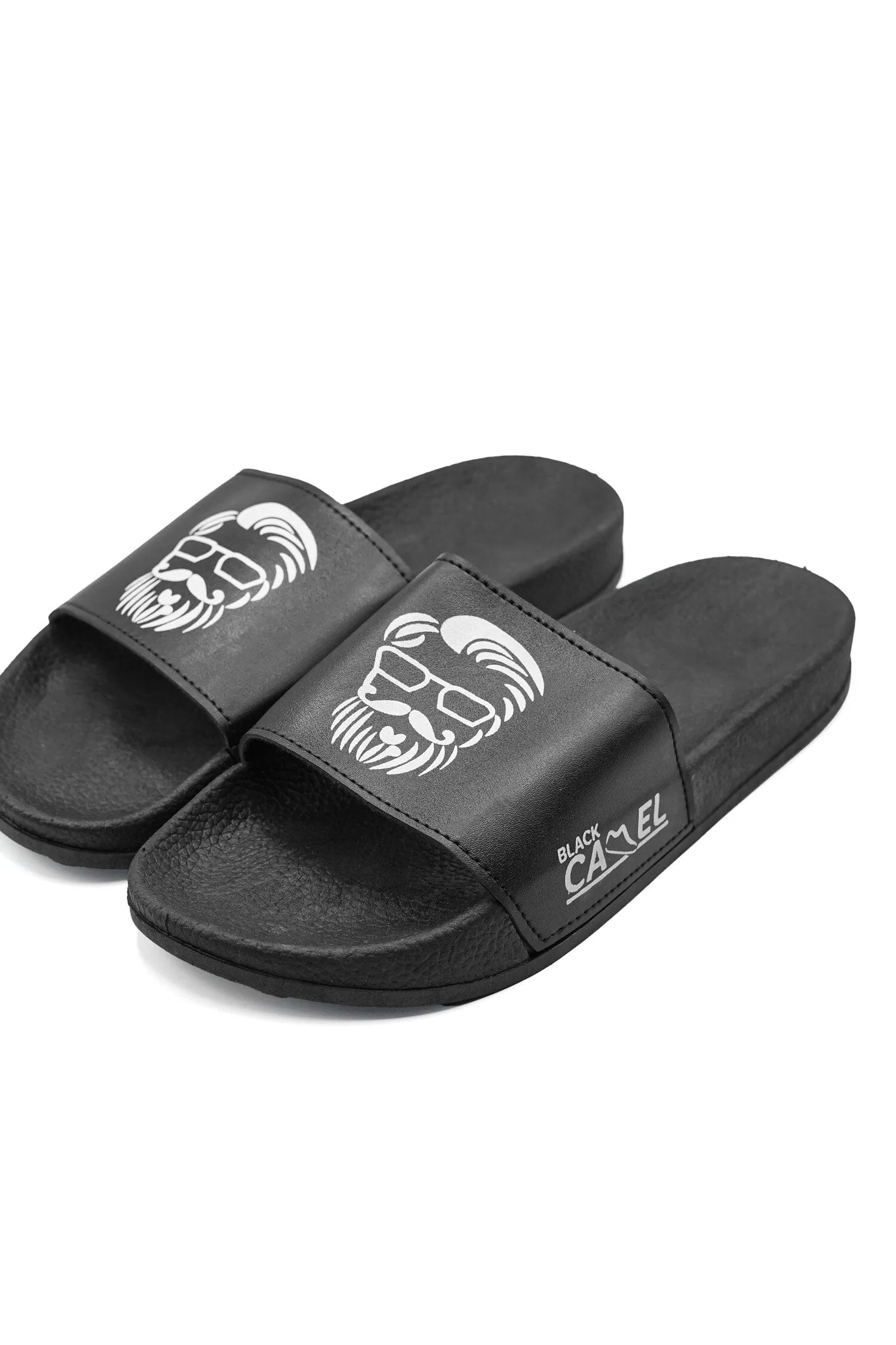 Black Camel Men's Bearded Face Printed Slide Slippers