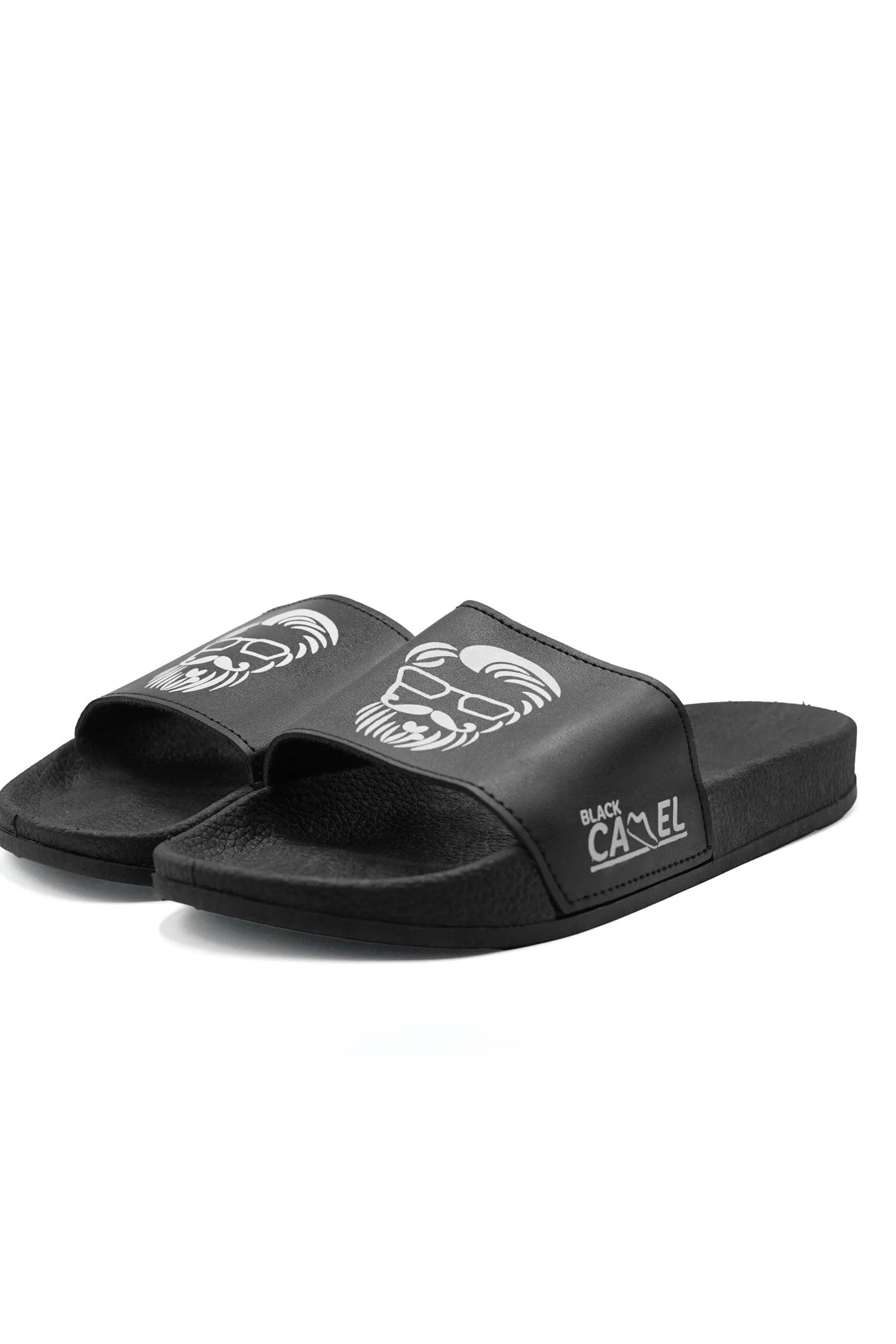 Black Camel Men's Bearded Face Printed Slide Slippers