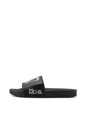 Black Camel Men's Bearded Face Printed Slide Slippers