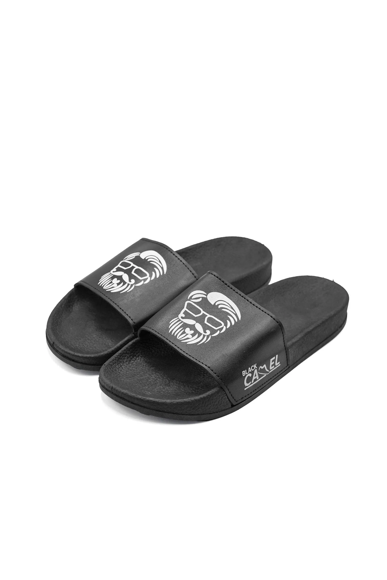 Black Camel Men's Bearded Face Printed Slide Slippers