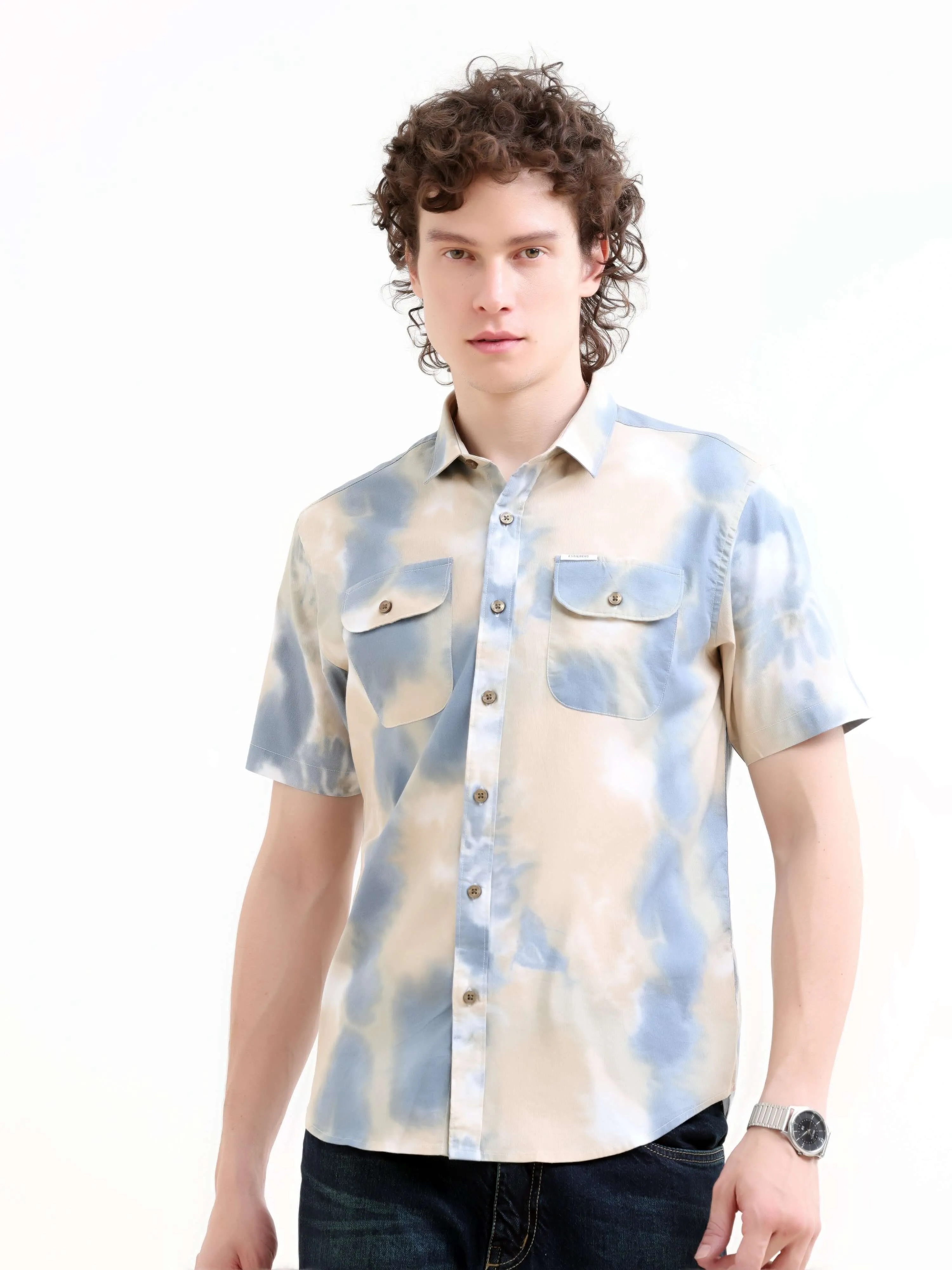 Blue Cloud Printed Casual Shirt