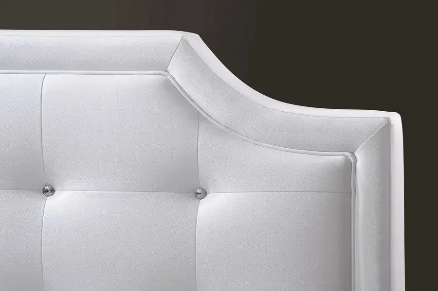 Carlotta White Faux Leather Platform Bed w/Upholstered Headboard (King)