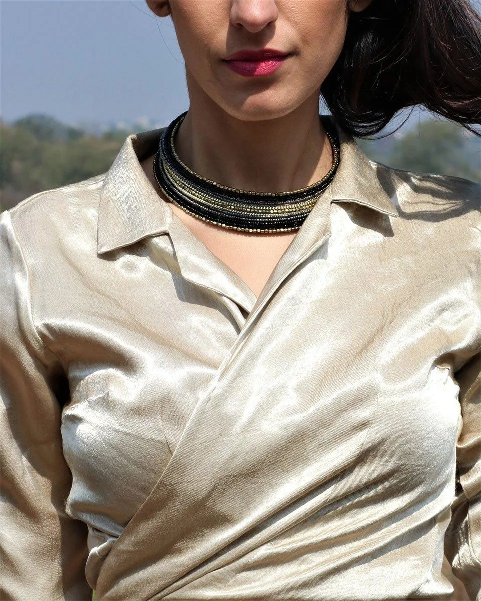 Cream Mashru Silk Wrap Crop Top Blouse