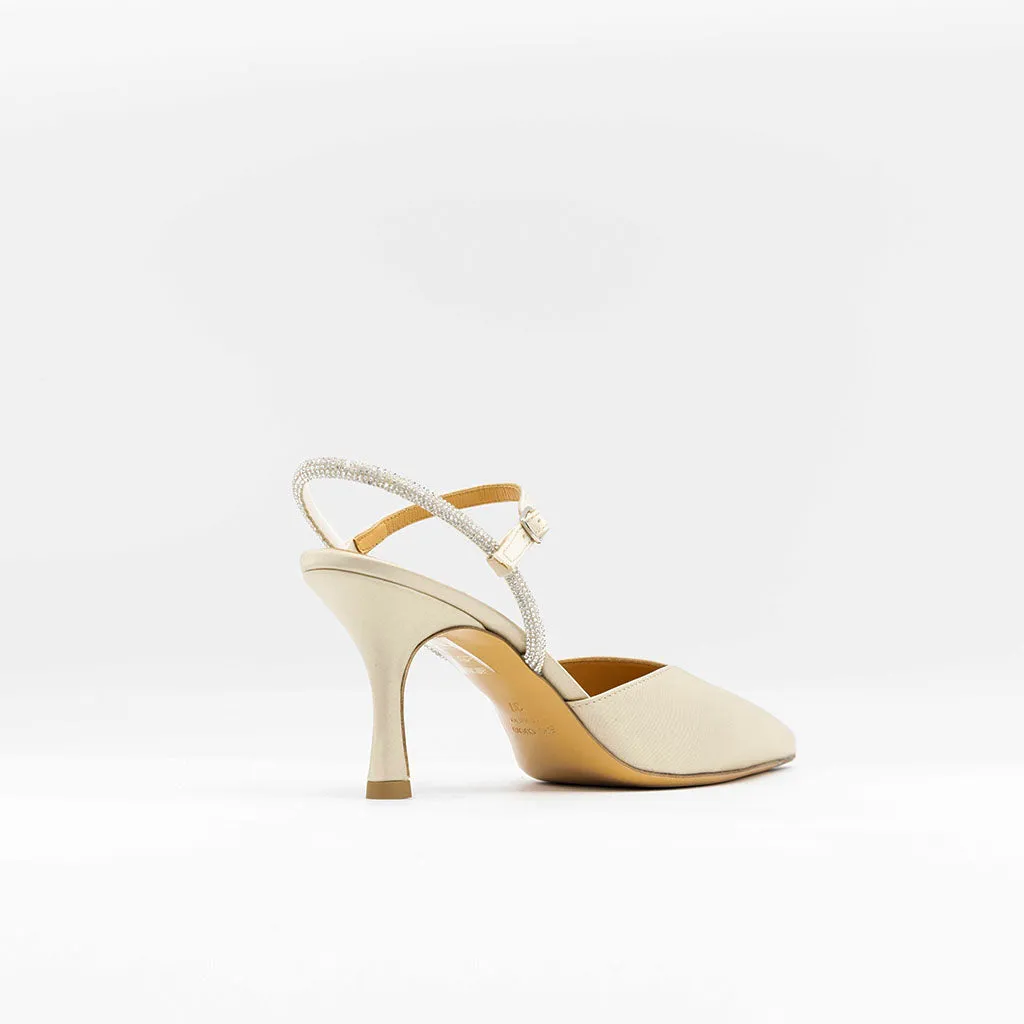Embellished Cream Satin Pumps