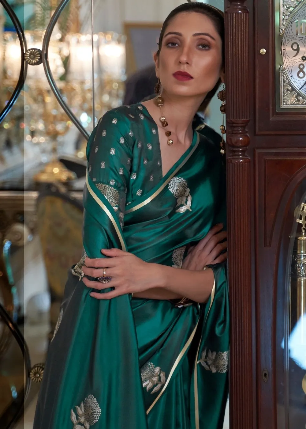 Kaitoke Green Designer Satin Silk Saree