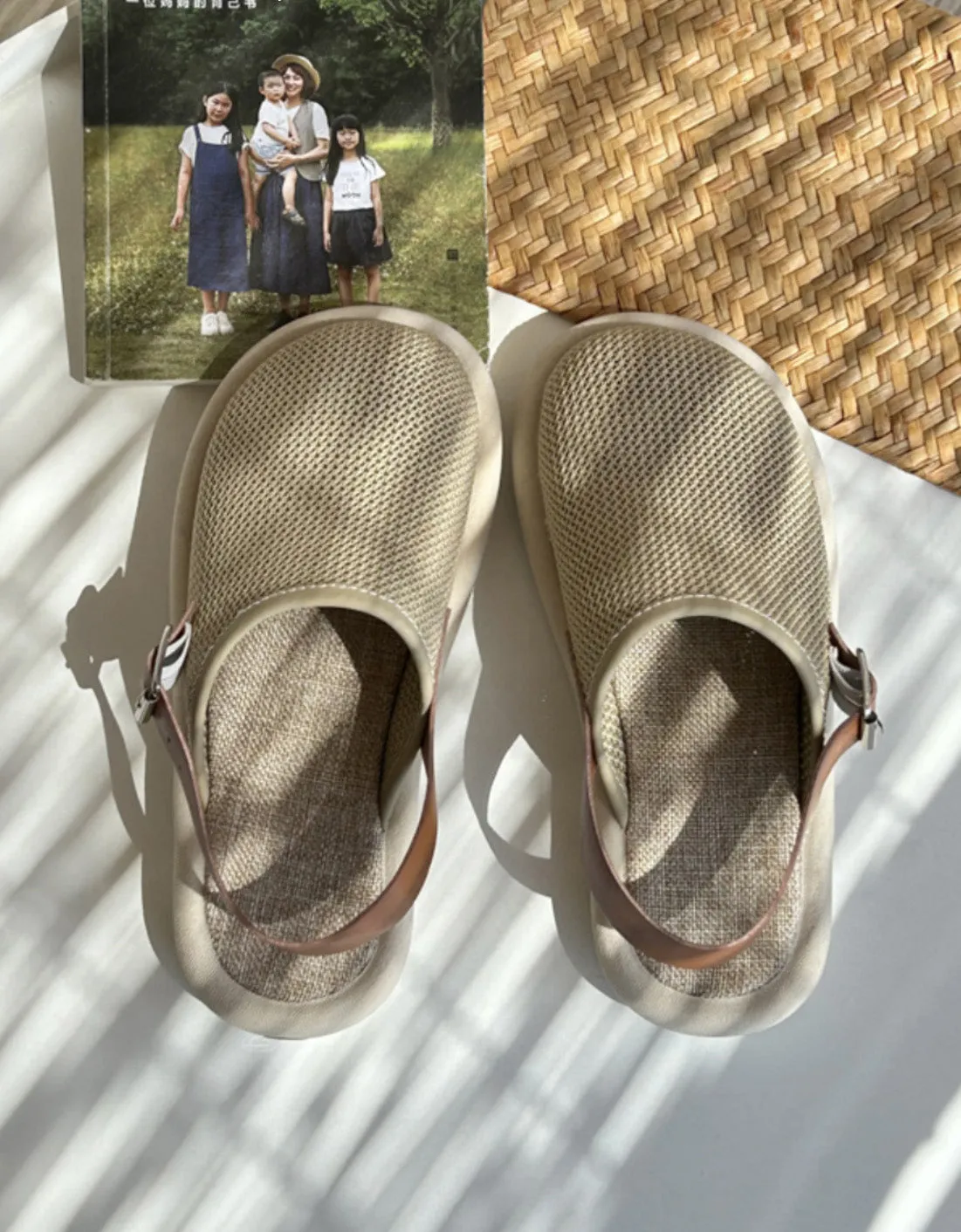 Mesh Cotton Linen Wide Toe Box Slingback Sandals