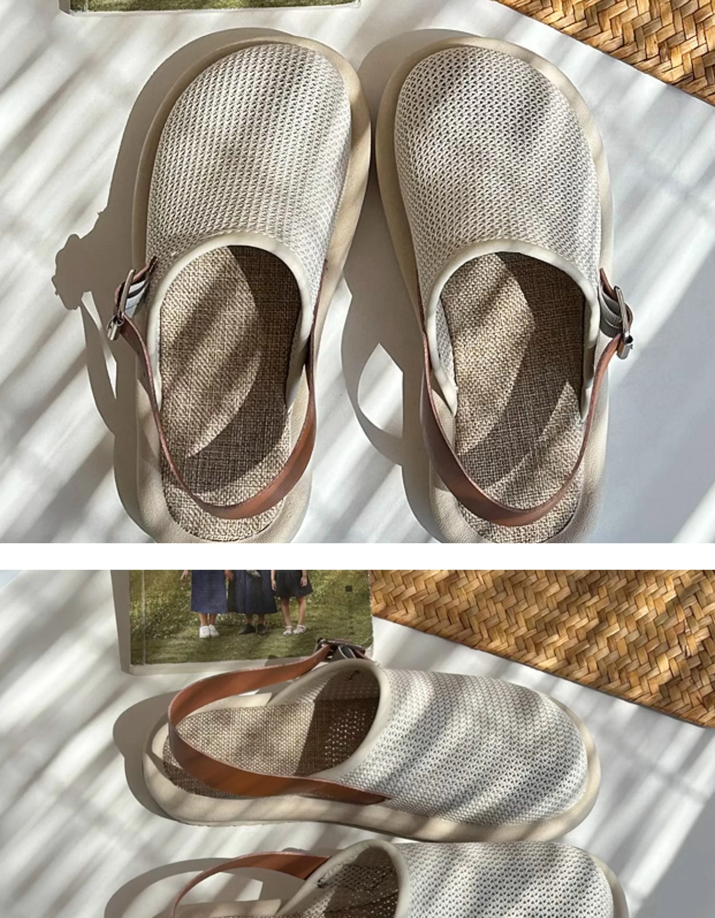 Mesh Cotton Linen Wide Toe Box Slingback Sandals