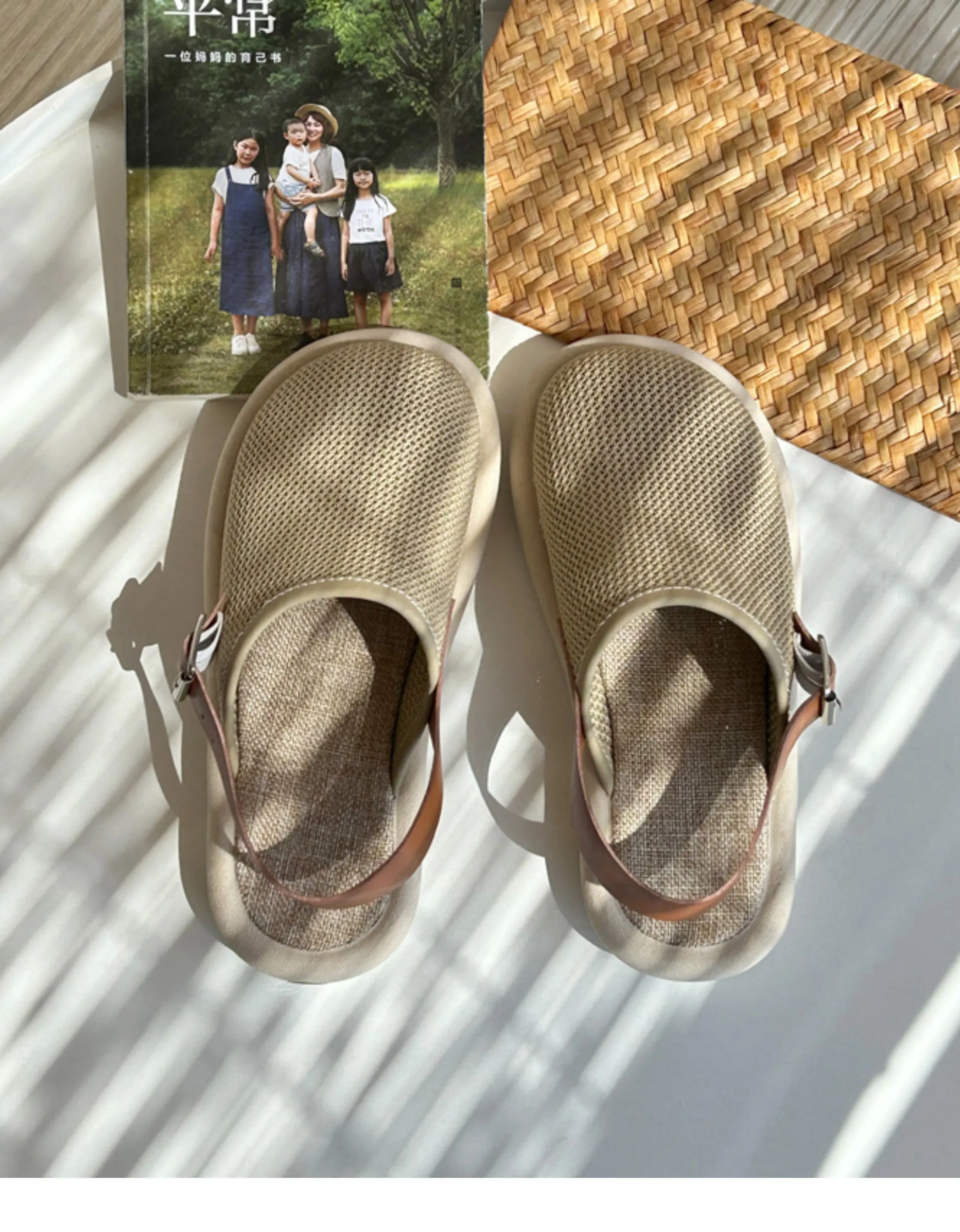 Mesh Cotton Linen Wide Toe Box Slingback Sandals