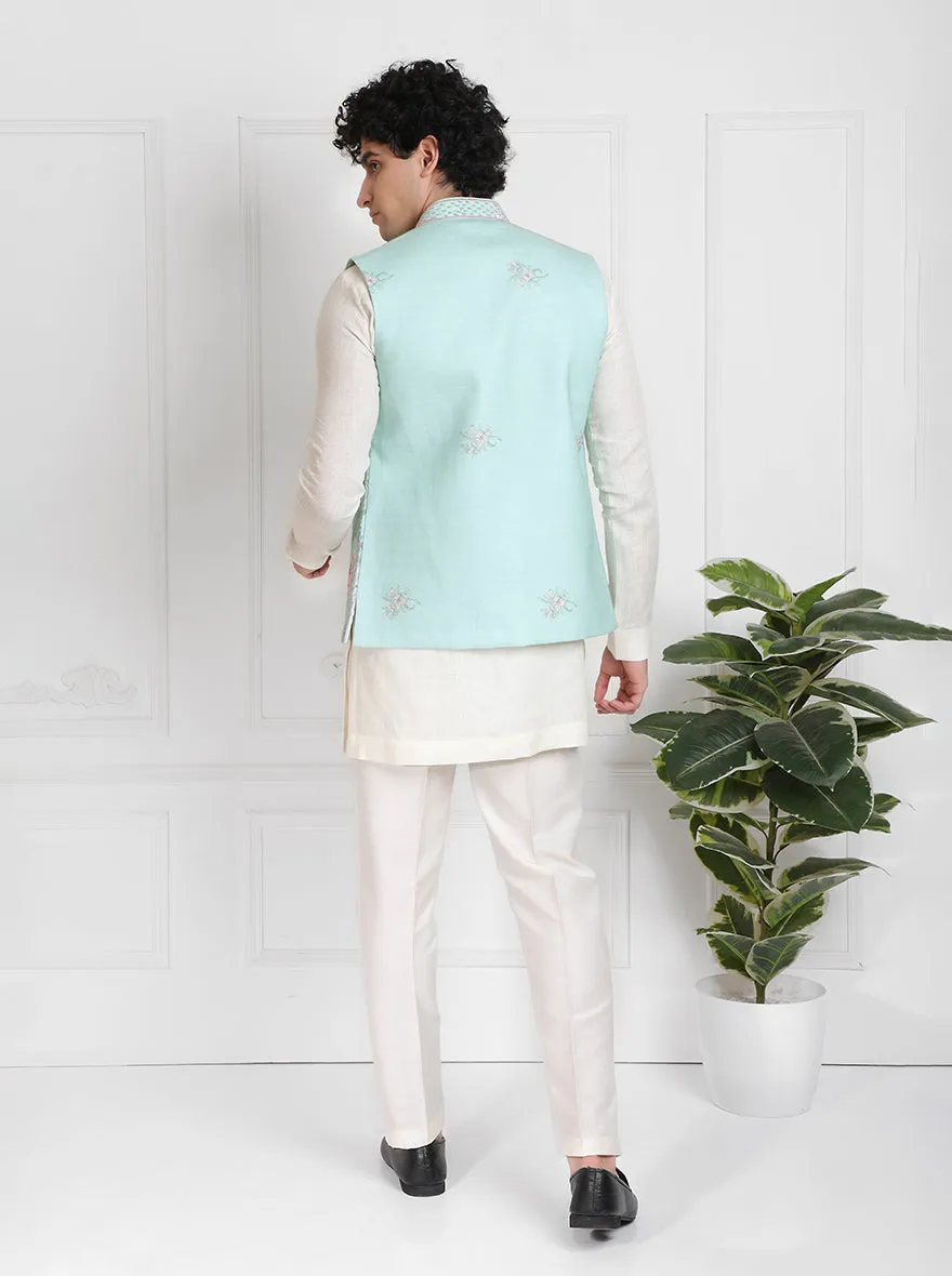 Pista & White Kurta Set with Koti | TULA