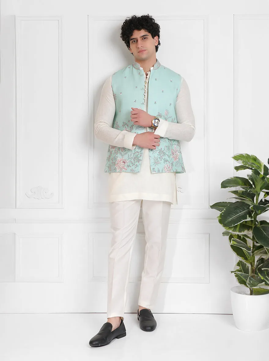 Pista & White Kurta Set with Koti | TULA