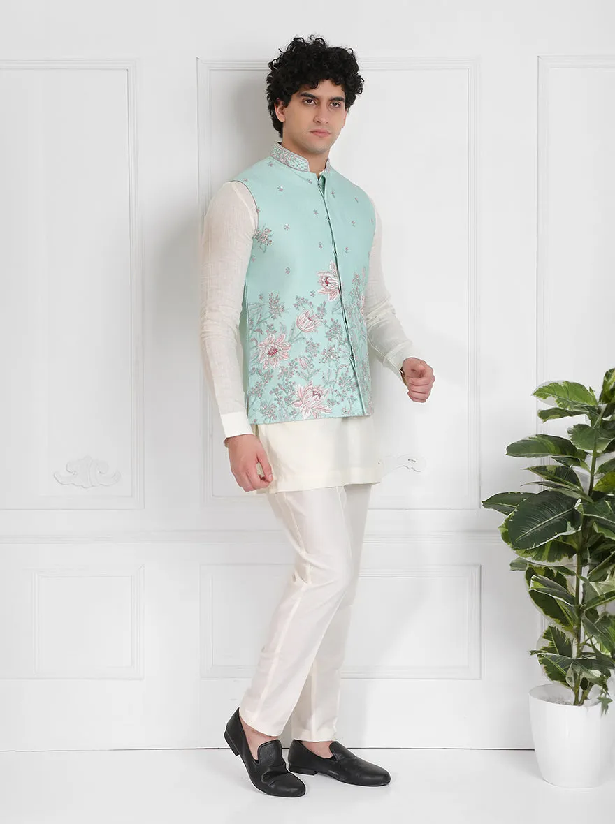 Pista & White Kurta Set with Koti | TULA