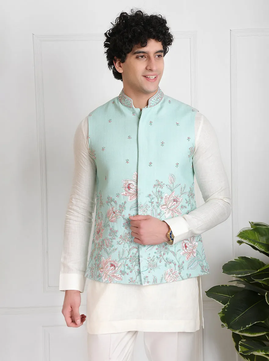 Pista & White Kurta Set with Koti | TULA