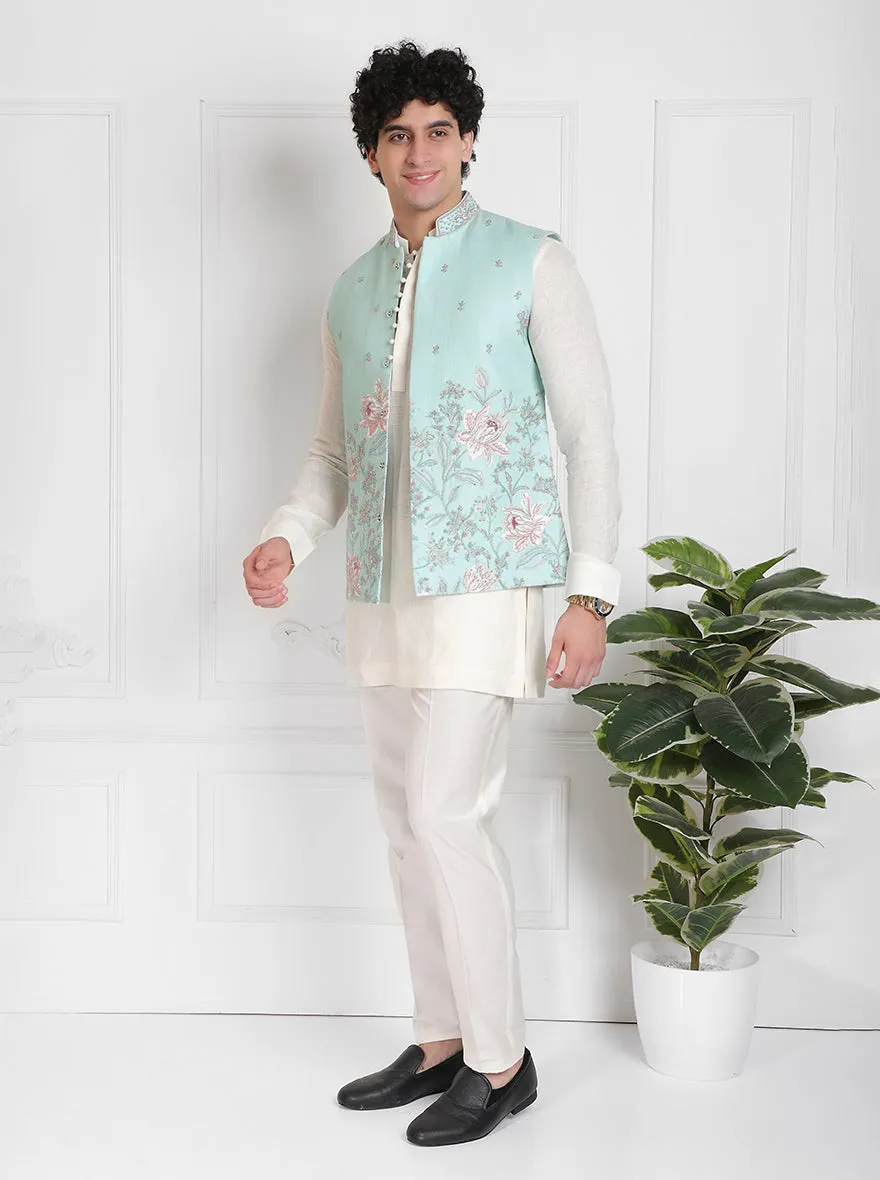 Pista & White Kurta Set with Koti | TULA