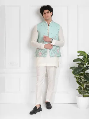 Pista & White Kurta Set with Koti | TULA