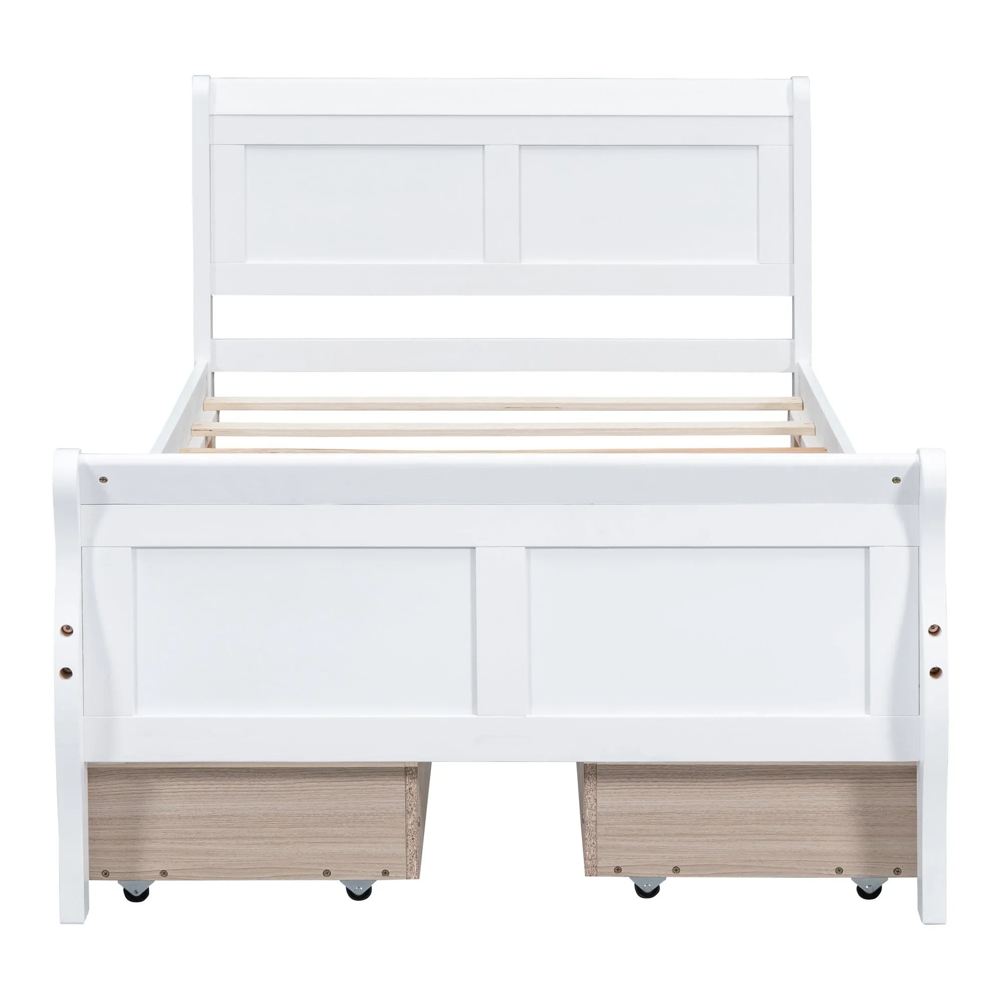 Twin Size Wood Platform Bed with 4 Drawers and Streamlined Headboard & Footboard, White