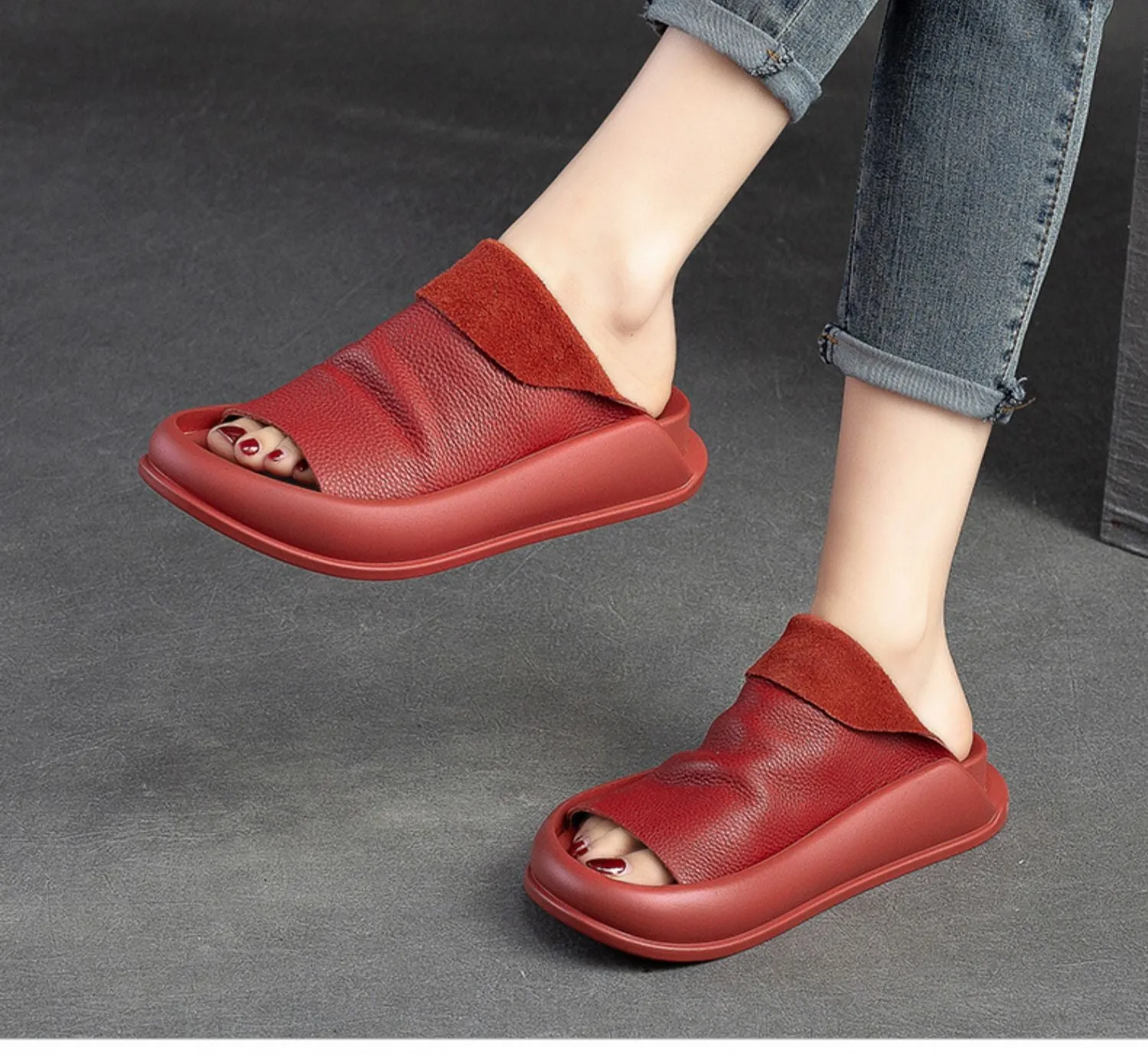 Women's Italian Leather Platform Slippers