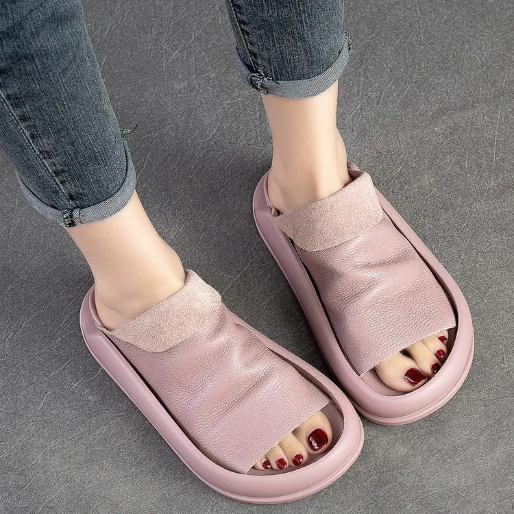 Women's Italian Leather Platform Slippers