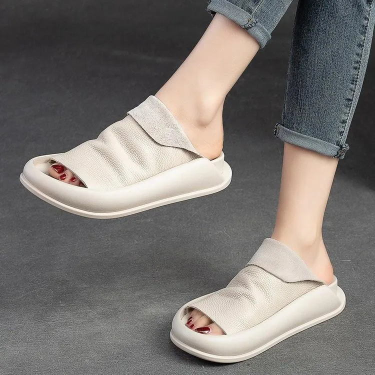 Women's Italian Leather Platform Slippers