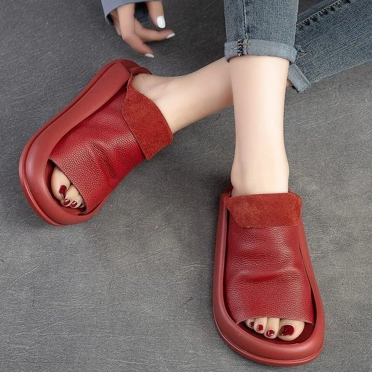 Women's Italian Leather Platform Slippers