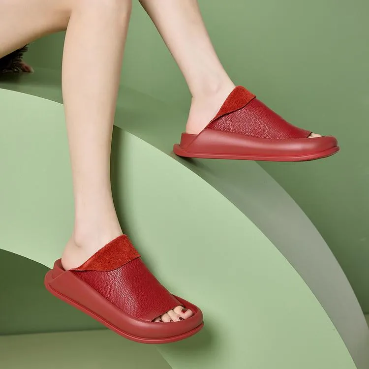 Women's Italian Leather Platform Slippers