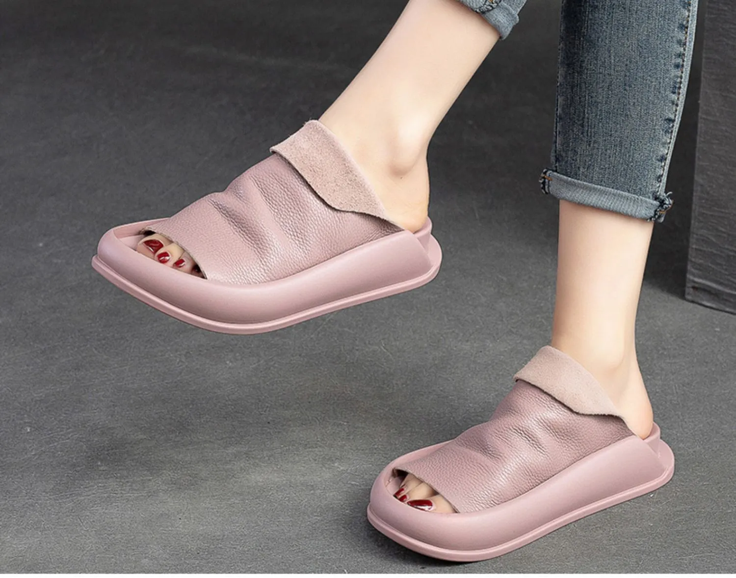 Women's Italian Leather Platform Slippers