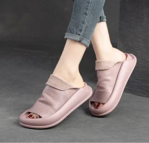 Women's Italian Leather Platform Slippers