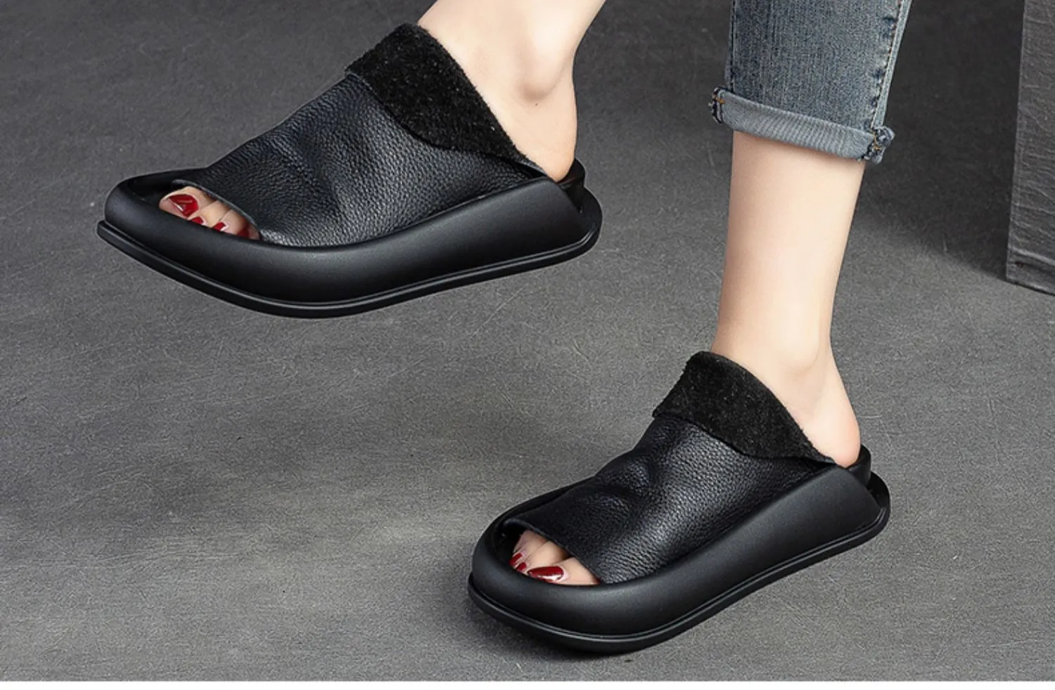 Women's Italian Leather Platform Slippers