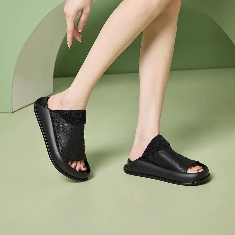 Women's Italian Leather Platform Slippers