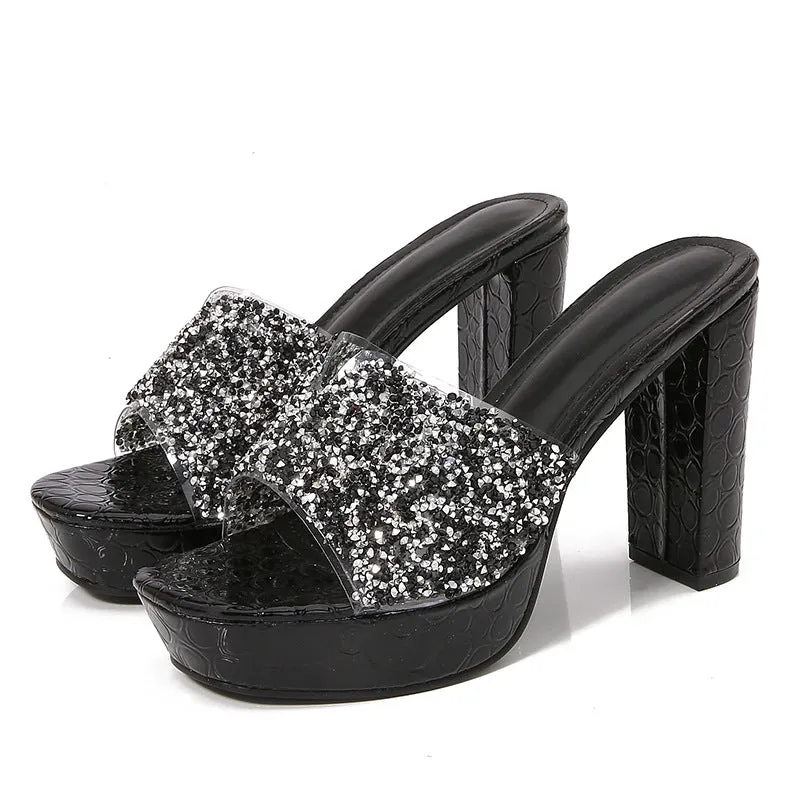 XIANGTUIBAO Ladies Shoes Cross-Border Bohemian New Fashion Rhinestone Slippers Korean Style Platform High Heel Women's Shoes